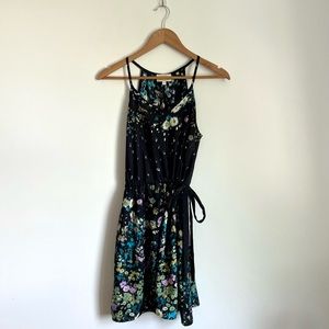 Collective Concepts Black Floral Dress with Cinched Waist